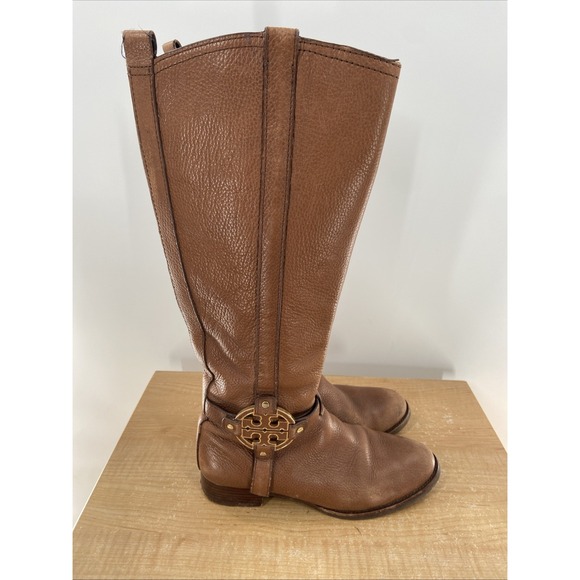 Tory Burch Amanda‎ Riding Boots Size 8.5 M Brown Buckle Strap